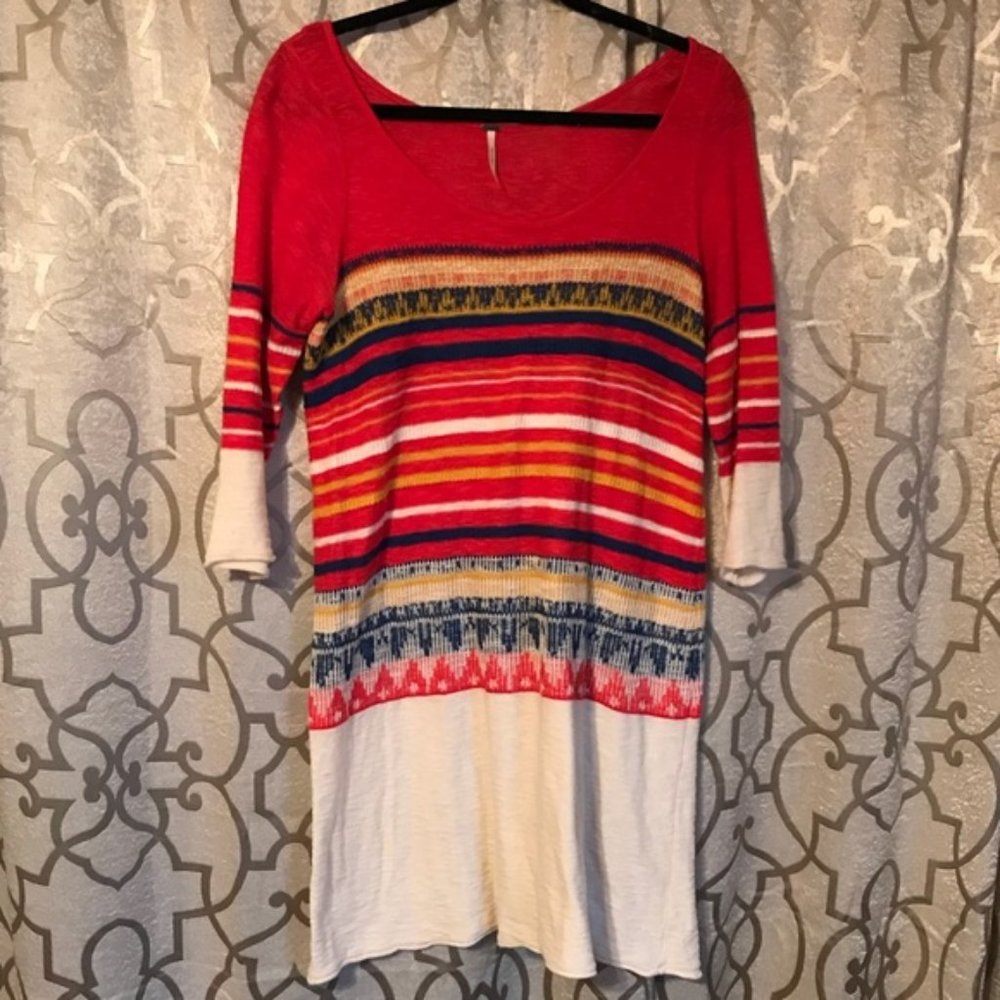 Free People 3/4 sleeve Knit Striped Pullover Dress